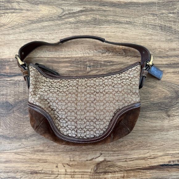 COACH Vintage Y2K Mini Soho Crescent Hobo Shoulder Bag Brown Tan Monogram VGUC - Picture 3 of 17